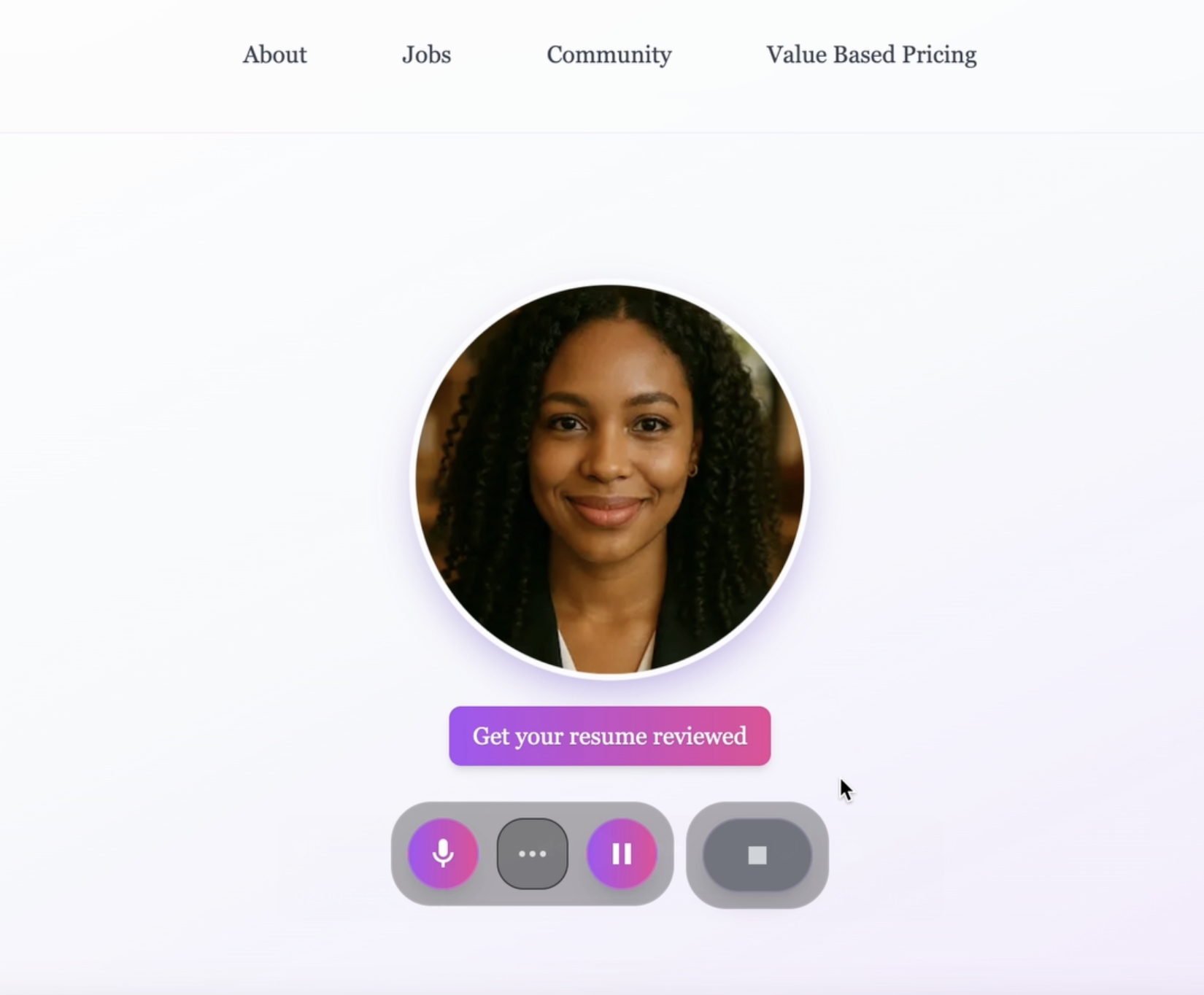 Cleo AI Candidate Screener interface with voice controls and resume review